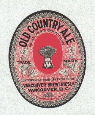 Beer Label - Canada - Old Country Ale - Vancouver - British Columbia