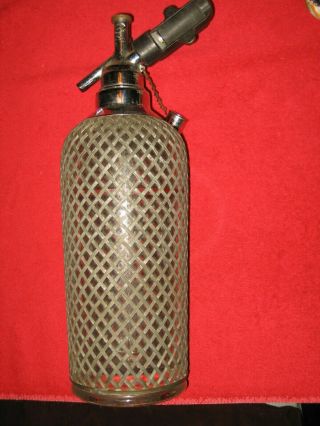 Vintage Sparklets Ny Seltzer Water Syphon Bottle Fancy Metal Mesh Cage 30s Glass
