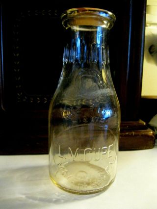 Early Old One Pint Milk Bottle L.  M.  Cure Mayfield Pa Dated Nov.  8 1931