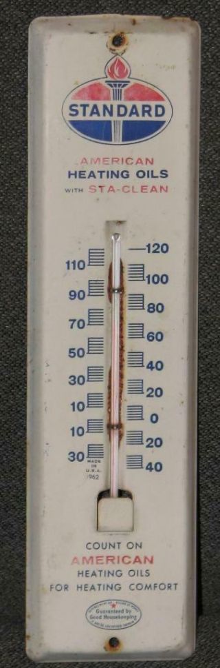Vintage 1962 Standard Oil Gas Station Heating Fuel Advertising Thermometer