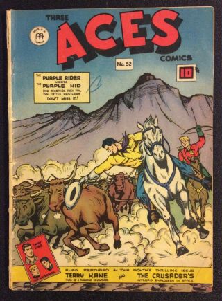 Three Aces Comics 52 Comic Vintage Western 1946 Golden Age 10 Cent Purple Rider