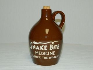 Vintage Snake Bite Medicine " Aged In The Woods " Moonshine Brown Ceramic Jug