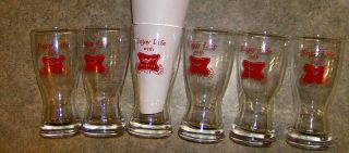 " 6 " Miller High Life Beer Glasses 5 1/2 " Tall