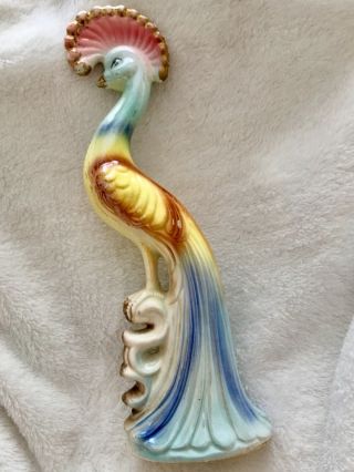 Vintage Porcelain Peacock Art Nuveau Style Brinn’s Bird Figurine Stunning 10 In