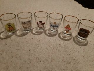6 Vintage Shot Glasses From 1970s - Hennessy,  J&b,  Croft,  Gilbeys,  Dry Monopole