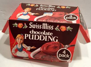 Vintage Swiss Miss Rare 1979 Pudding Box Advertising 70’s Food Character Girl