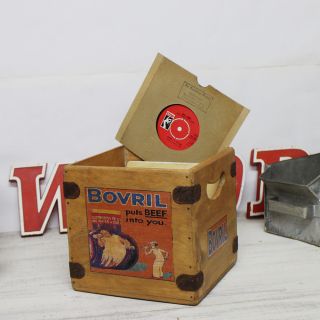 Retro Record Crate 7 " Single Vintage Vinyl Wooden Bovril Box