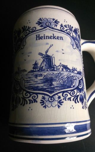 Heineken Tankard Delfts Delft Blue Holland Stein Beer Mug Windmill Ship Vessel
