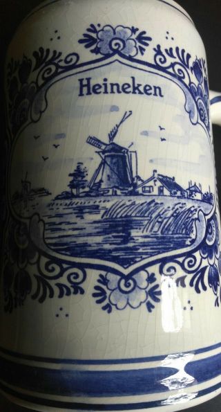 Heineken Tankard Delfts Delft Blue Holland Stein Beer Mug Windmill Ship Vessel 2