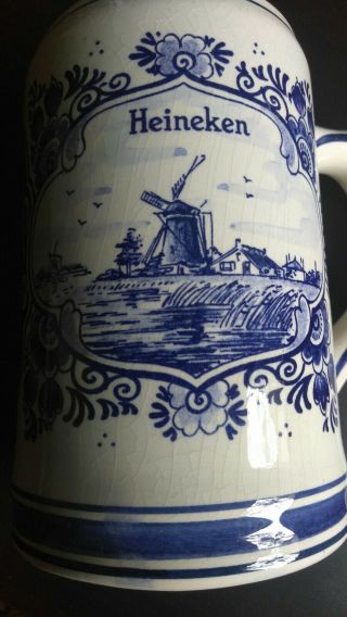 Heineken Tankard Delfts Delft Blue Holland Stein Beer Mug Windmill Ship Vessel 3