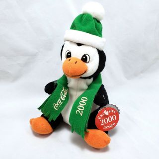 Coca Cola Beanbag Plush Penguin Green Scarf Hat Xmas Coke Bottle 2000 Exclusive