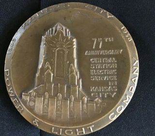 Vintage Kansas City Power & Light 75th Anniversary Bronze Medallion Paperweight
