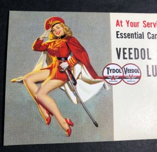 Vedol Tydol Gas Oil Pretty Pin Up Girl Advertising Blotter Mini Sign