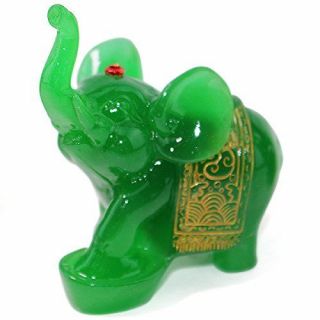 Feng Shui Set of 3 Green Jade Elephant Trunk Statues Wealth Figurine Home Decor 3