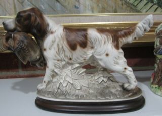 Vintage English Setter Hunting Dog With Bird Figurine Signed M Takai Japan 5