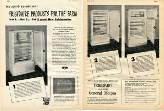 1948 2 Page Print Ad Of Gm Frigidaire Farm Refrigerator Master De Luxe Imperial