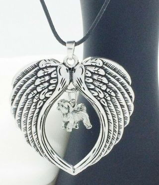 Shih Tzu Puppy Dog Lovers Angel Wings Memory Leather Necklace