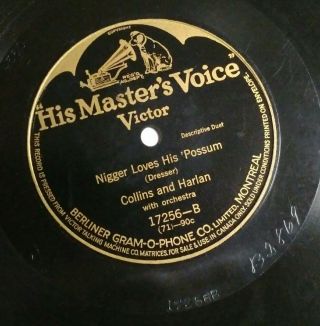 1913 Vtg 78 Rpm Victor 17256 N_gger Loves His Possum Collins And Harlan