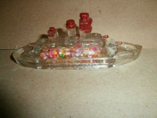 Vintage Glass Candy Container Miniature Battleship Victory Glass - Full