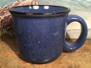 Blue Marlboro Unlimited Coffee Mug Blue Speckled Graniteware Black Rim Euc 3.  75”