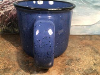 Blue Marlboro Unlimited Coffee Mug Blue Speckled Graniteware Black Rim EUC 3.  75” 2