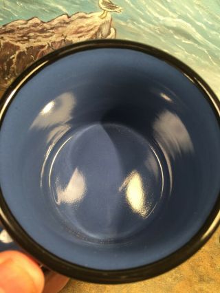 Blue Marlboro Unlimited Coffee Mug Blue Speckled Graniteware Black Rim EUC 3.  75” 3