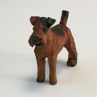 Miniature Terrier Wood Carving - Vintage Antique Primitive 1 1/2 " Long