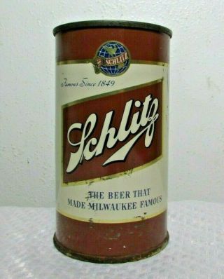 Vintage 1949 Schlitz " The Beer That Made Milwaukee Famous " Flat Top Beer Can