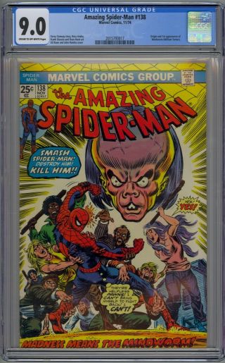 Spider - Man 138 Cgc 9.  0 Vf/nm Cream - Owp Origin & 1st Mindworm 1974 Rare