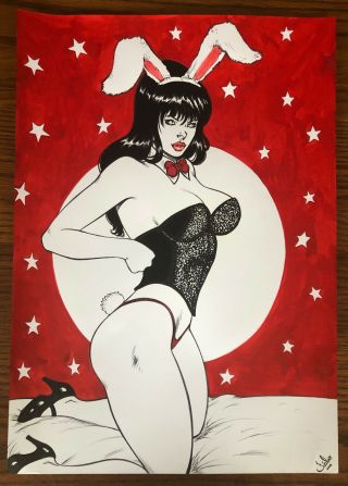 Bettie Page As Playboy Bunny Rare Art Painting Signed By Fabio Pin - Up