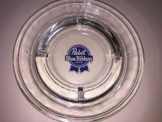 Rare Vintage 1970 Large Pabst Blue Ribbon Beer Clear Glass Round Ashtray Pbr