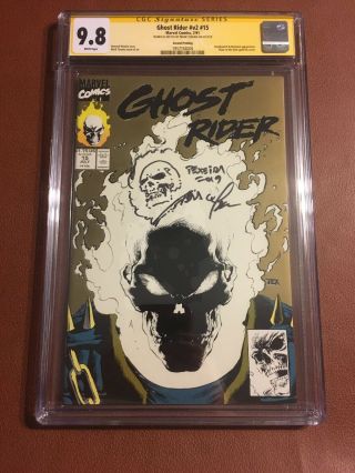 Ghost Rider 15 Cgc Ss 9.  8 2nd Print Gold Foil Signed And Remark By Mark Texeira