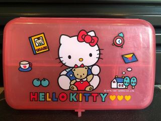 Vintage Sanrio Hello Kitty Pencil Box 1976,  1991 Pink Trinket Storage Case