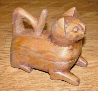 Carved (teak Wood) Cat Trinket,  Treasure,  Jewelry Box (hide - A - Key)