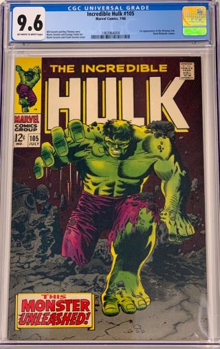 Incredible Hulk 105 Cgc 9.  6 Nm,  1st Appearance Of The Missing Link