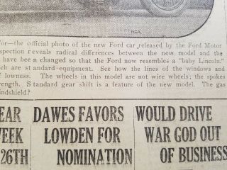 1927 Rare Newspaper Ford Model A Car Automobile transportation Historical 3