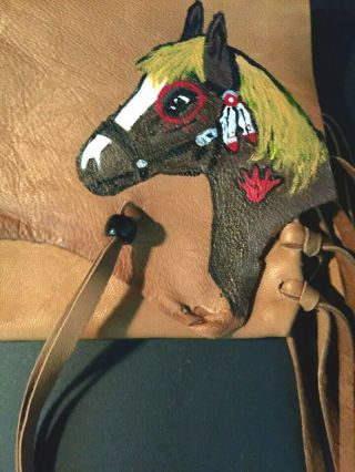 Painted Horse Lambskin Medicine bag,  with fringe and Pony beads. 2