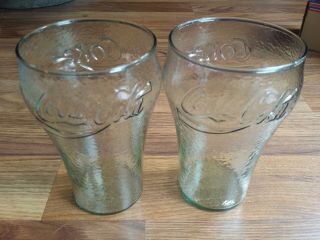 Coca Cola Vintage 32 Oz Glasses Pebbled Green Set Of 2 Glass 7 "