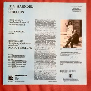 Sibelius Violin Concerto Ida Haendel Bournemouth Symphony Berglund HMV ASD 3199 2
