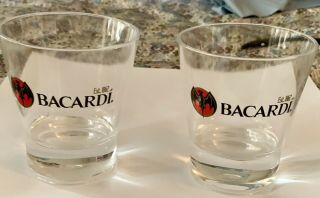 Bacardi Aryclic Double Old Fashion Glasses - Set Of 2 With Bacardi And Bat Logo