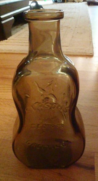 Violin Shaped Glass Bottle Colored Glass Seasons Greetings 1978,  Lady Dancing