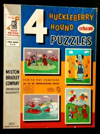 Milton Bradley Huckleberry Hound 4 Extra Big Puzzles (1960) Complete