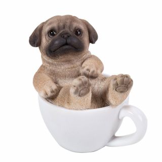 Cute Pug Puppy Dog Teacup Pet Pal Mini Figurine Statue