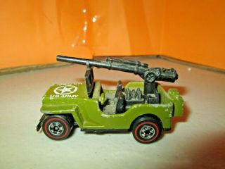 Vintage 1970 Hot Wheels Redlines Us Army Jeep With Gun 1:64 Diecast