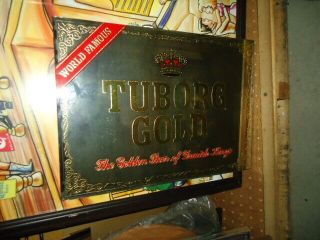 Antique Tuborg Gold Reverse On Glass Beer Bar Mirror Sign