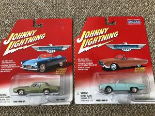 (2) Johnny Lightning Die - Cast Cars,  Ford Thunderbirds 1962 T - Bird Convertible,