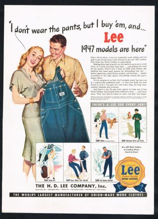 Lee Denim Ad H.  D.  Lee Work Clothes Advert 1940s Vintage Print Ad Retro