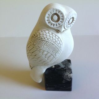 Vintage White Owl Bird Figurine Sculpture On Stone Base 4 1/2 Inches