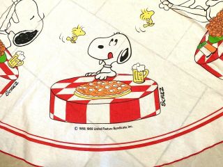Vintage Schulz 1965 Snoopy Peanuts Pizza Party Round Tablecloth Fabric 70”