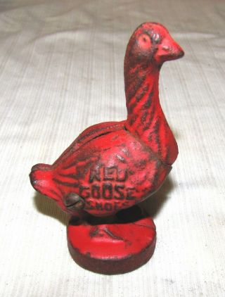 Vintage - - Cast Iron - - Red Goose Shoes - - Advertising Coin Bank